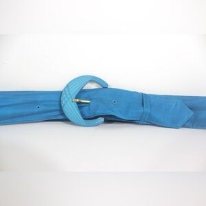 1980’s Turquoise Silk Belt with Art Deco Style Buckle Retro Disco